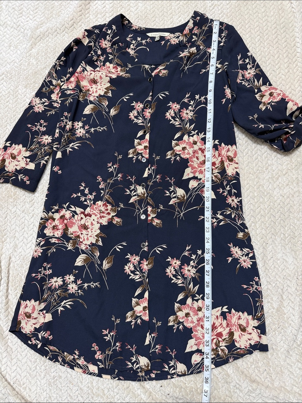 41 Hawthorn Navy Floral Button-Front Dress with Pink & Cream Blooms